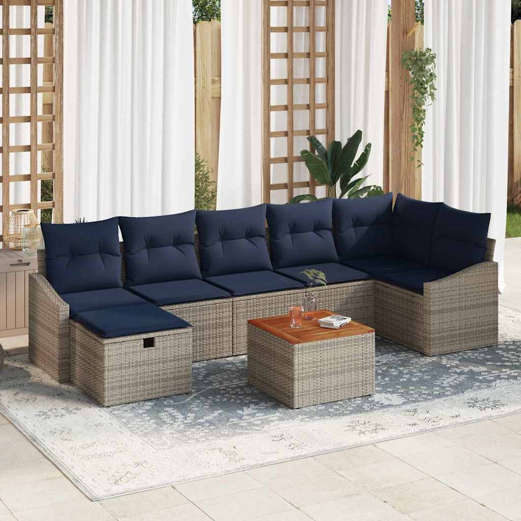 Ensemble de canapé de jardin avec coussin 8 pcs Gris Poly rotin - XIOS