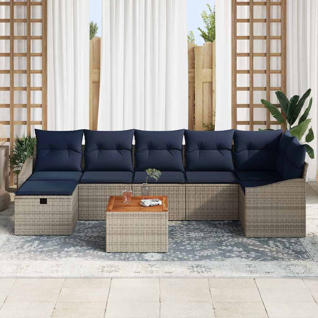 Ensemble de canapé de jardin avec coussin 8 pcs Gris Poly rotin - XIOS