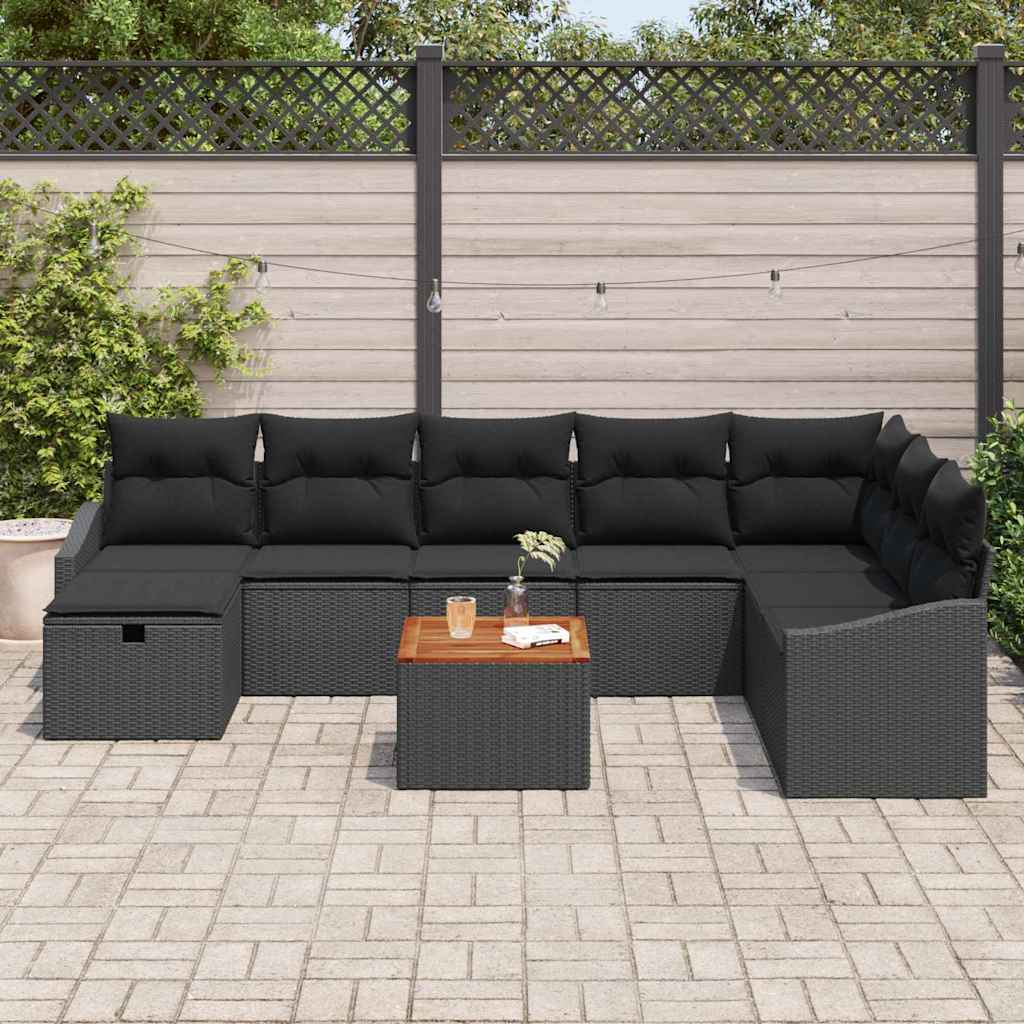Ensemble de canapé de jardin avec coussin 9 pcs Noir Poly rotin - XIOS