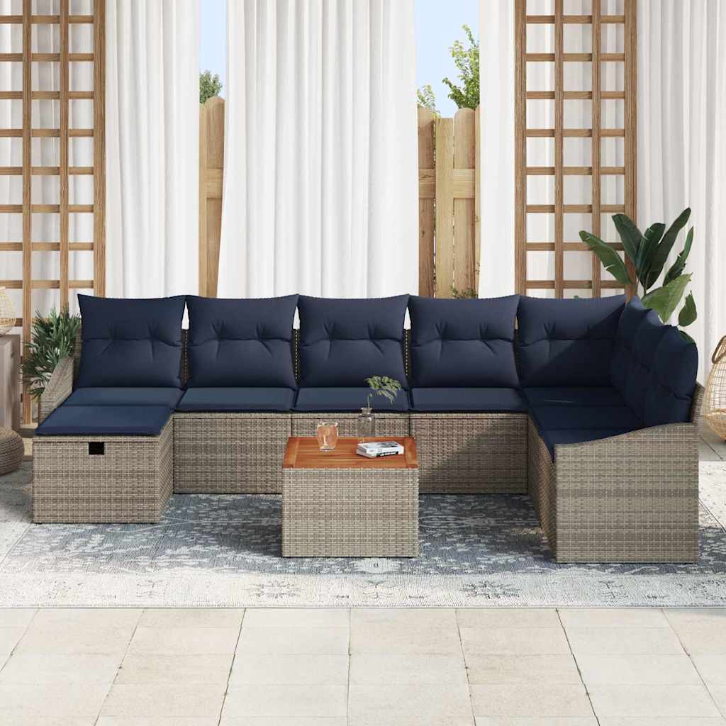 Ensemble de canapé de jardin avec coussin 9 pcs Gris Poly rotin - XIOS