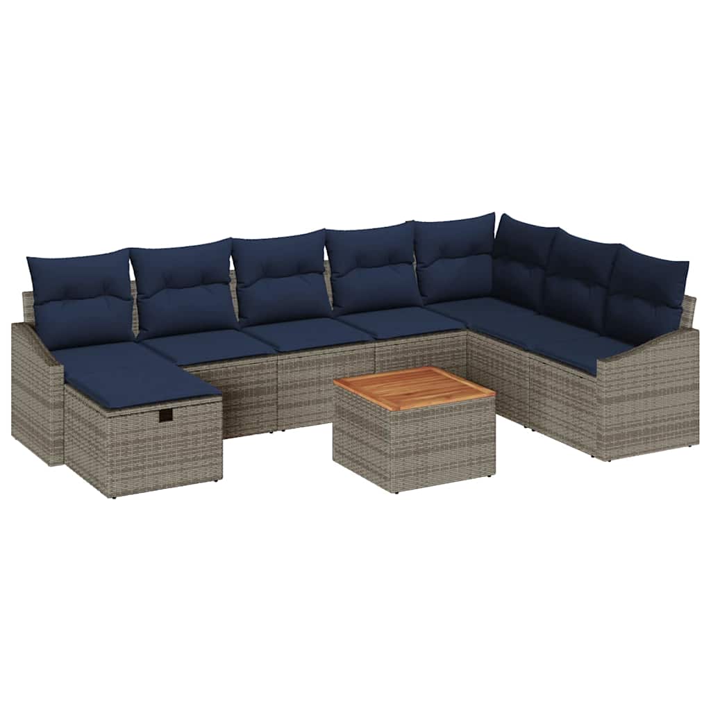 Ensemble de canapé de jardin avec coussin 9 pcs Gris Poly rotin - XIOS