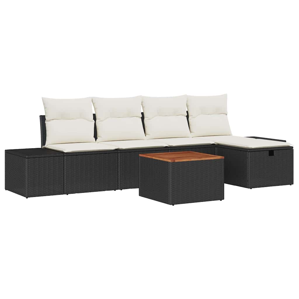 Ensemble de canapé de jardin avec coussin 6 pcs Noir Poly rotin - XIOS