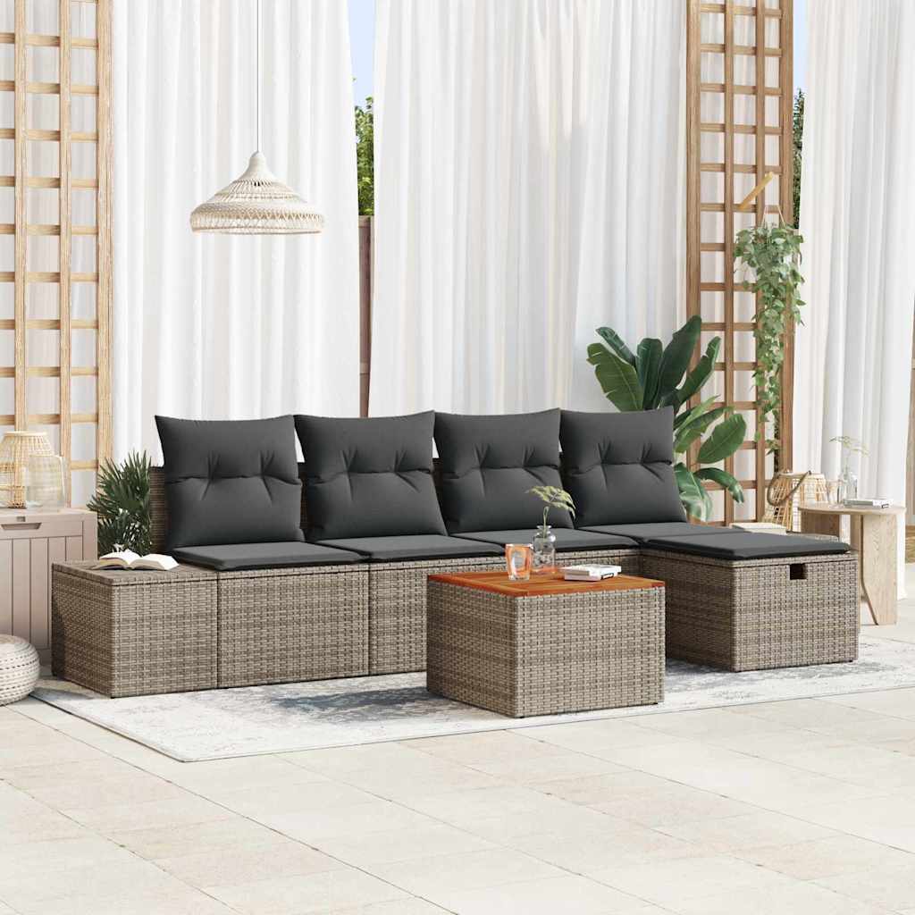 Ensemble de canapé de jardin avec coussin 6 pcs Gris Poly rotin - XIOS