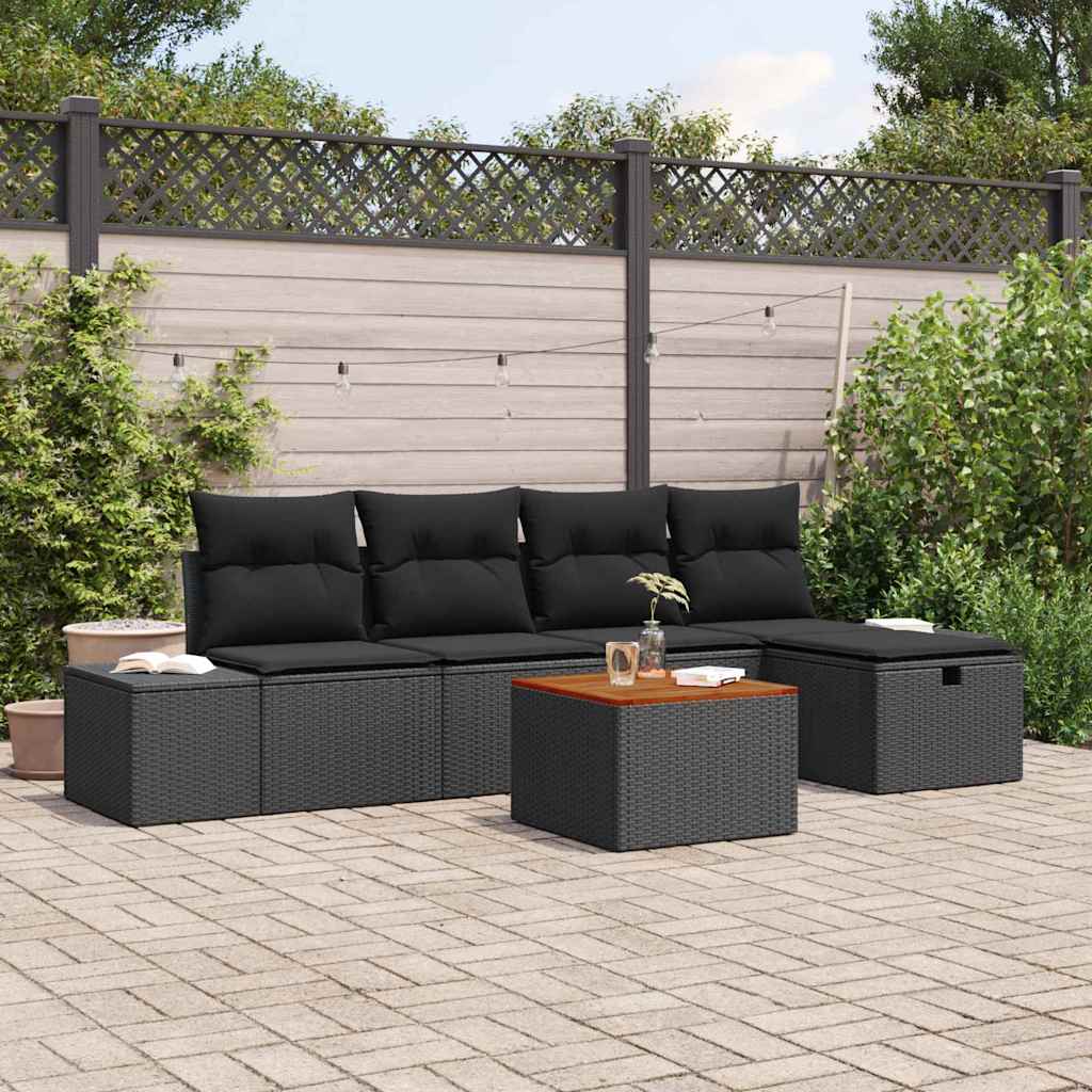 Ensemble de canapé de jardin avec coussin 6 pcs Noir Poly rotin - XIOS