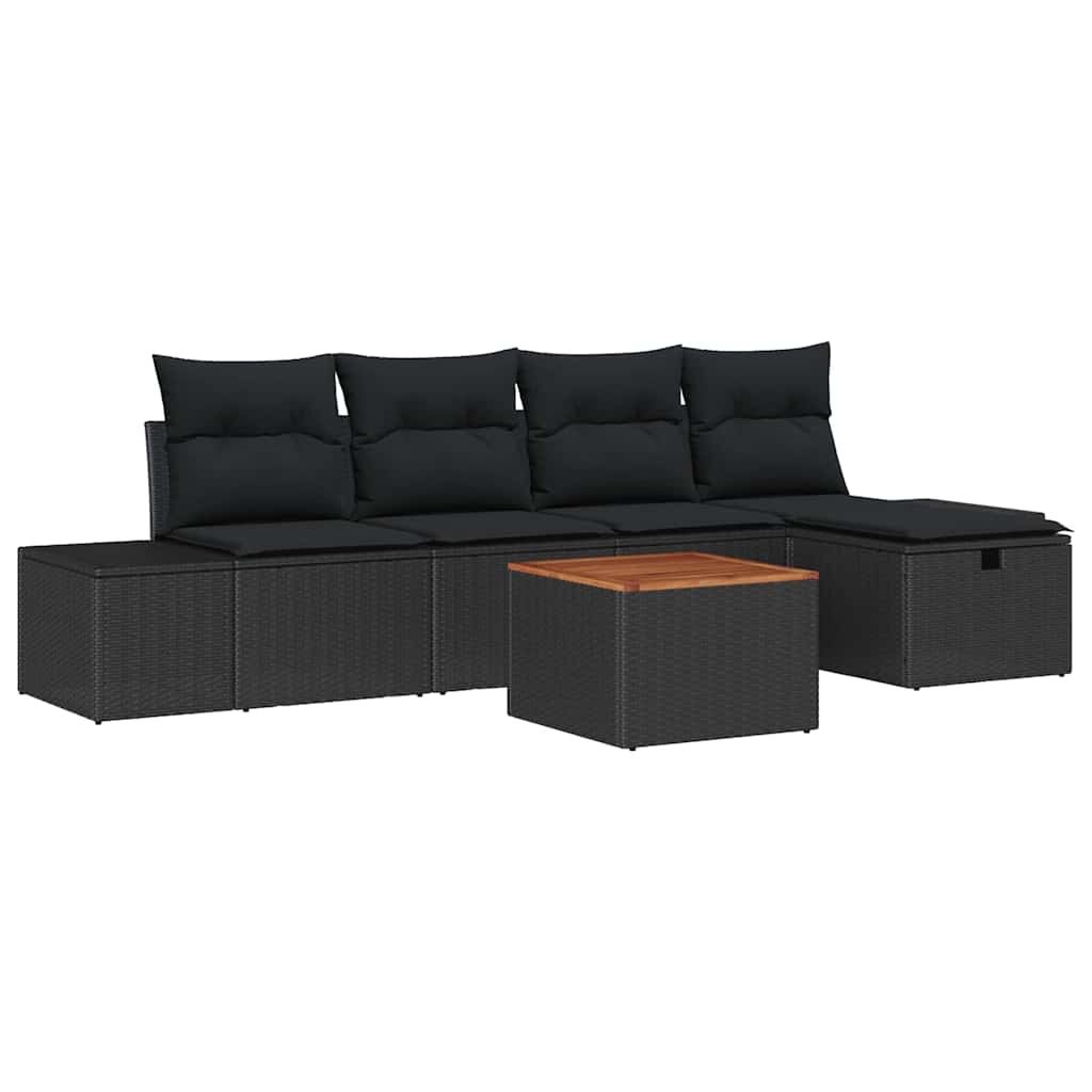 Ensemble de canapé de jardin avec coussin 6 pcs Noir Poly rotin - XIOS