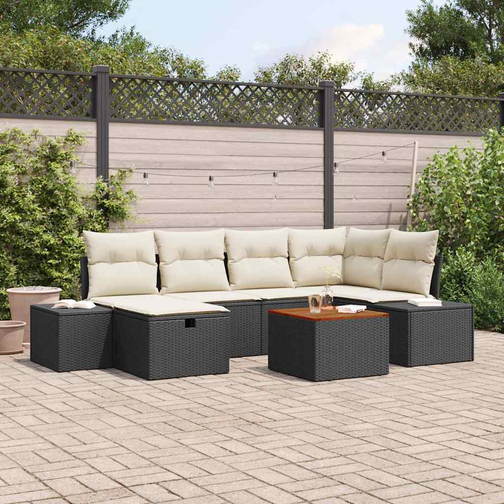 Ensemble de canapé de jardin avec coussin 7 pcs Noir Poly rotin - XIOS
