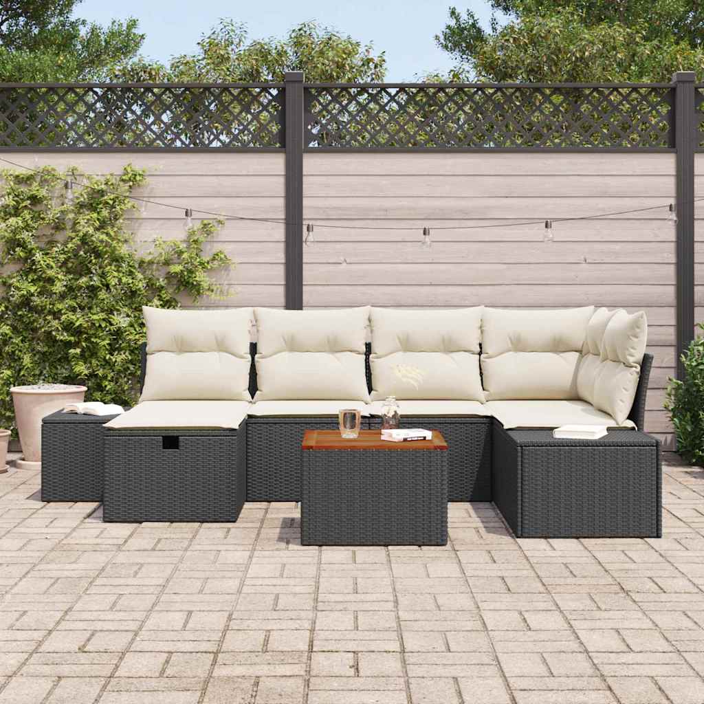 Ensemble de canapé de jardin avec coussin 7 pcs Noir Poly rotin - XIOS