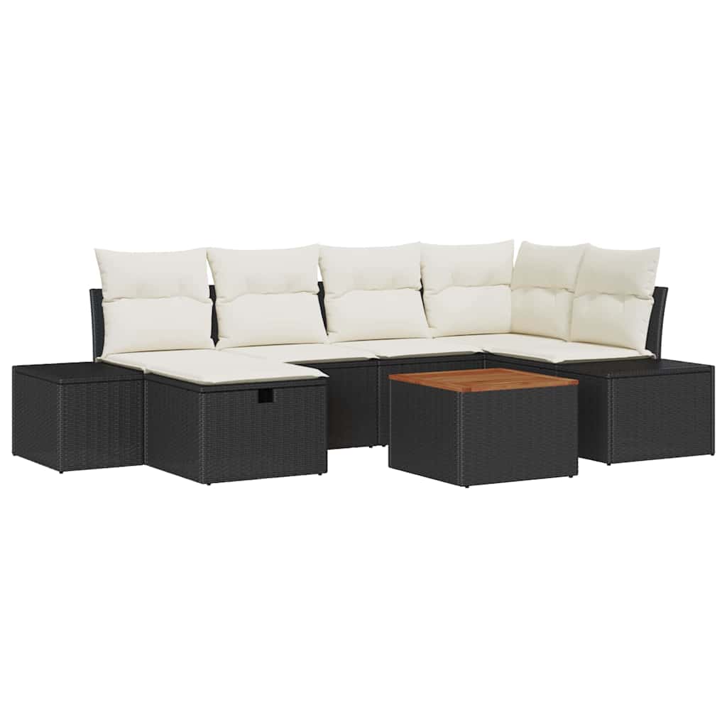 Ensemble de canapé de jardin avec coussin 7 pcs Noir Poly rotin - XIOS