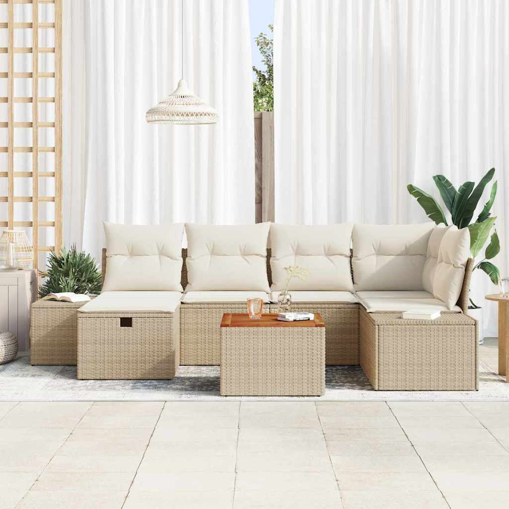 Ensemble de canapé de jardin 7 pc Beige Poly rotin