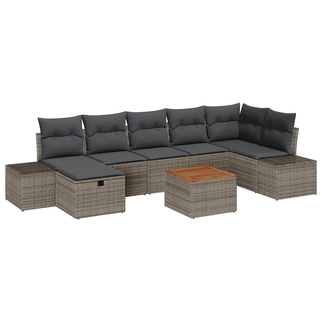 Ensemble de canapé de jardin avec coussin 8 pcs Gris Poly rotin - XIOS