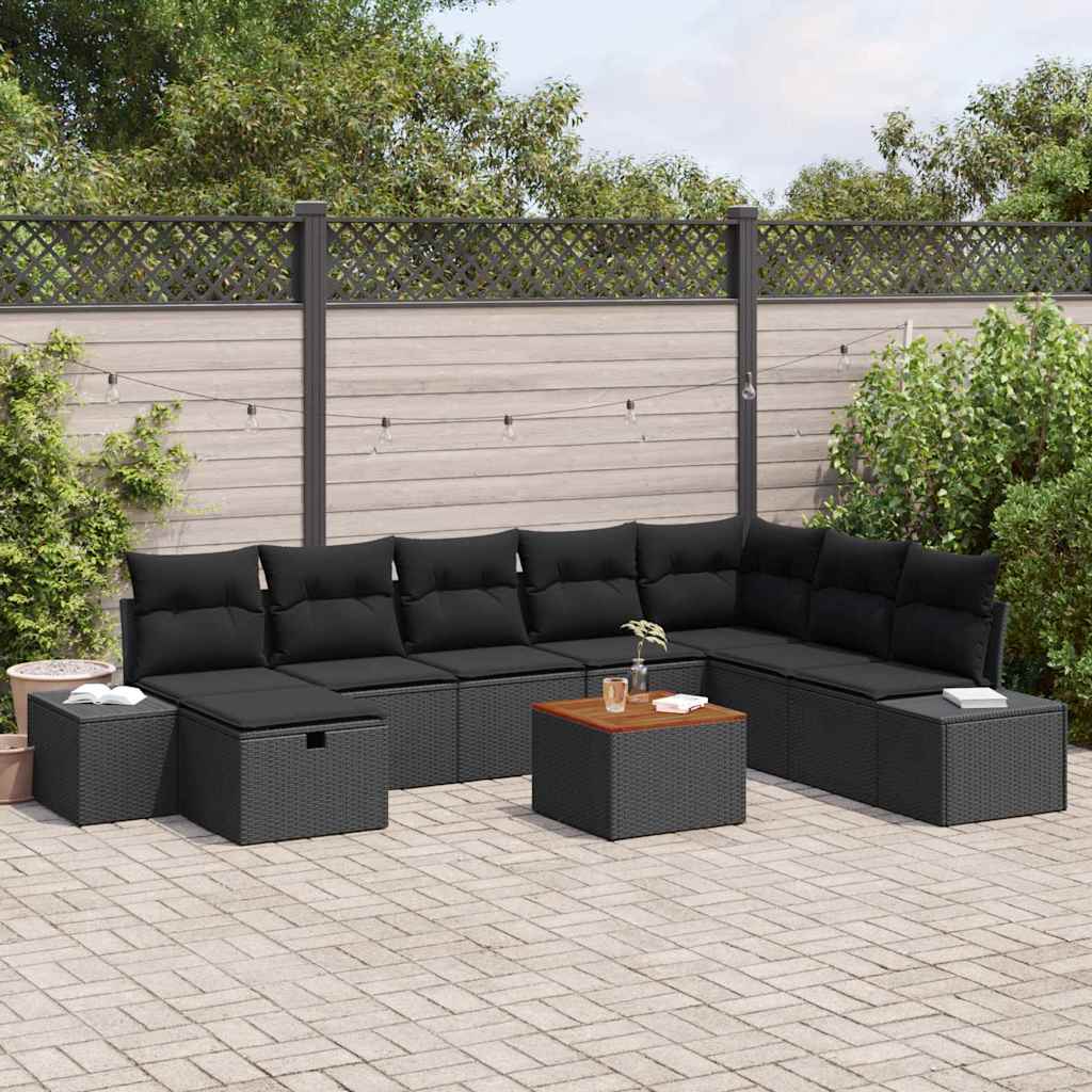 Ensemble de canapé de jardin avec coussin 9 pcs Noir Poly rotin - XIOS