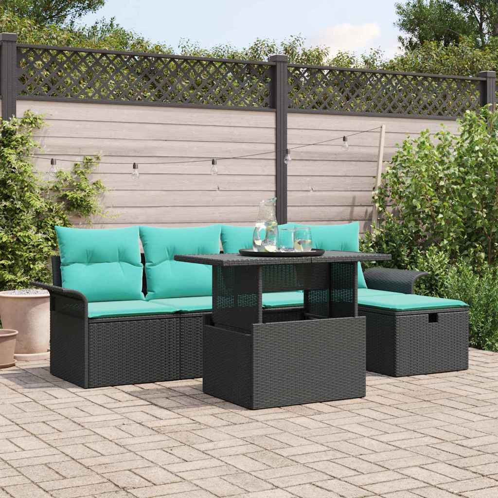 Ensemble de canapé de jardin 6 pc Noir polyrotin