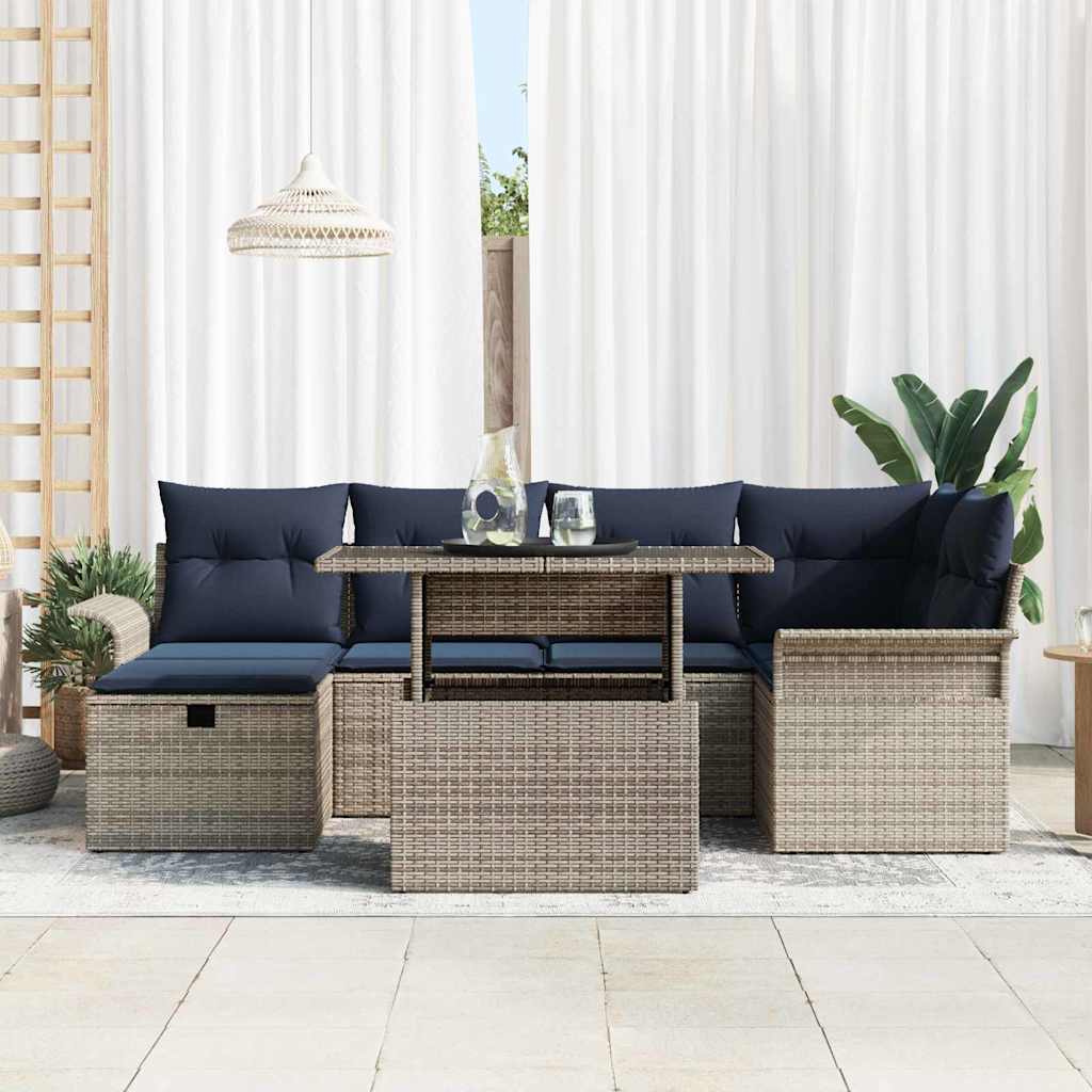 Ensemble de canapé de jardin avec coussin 7 pcs Gris Poly rotin - XIOS