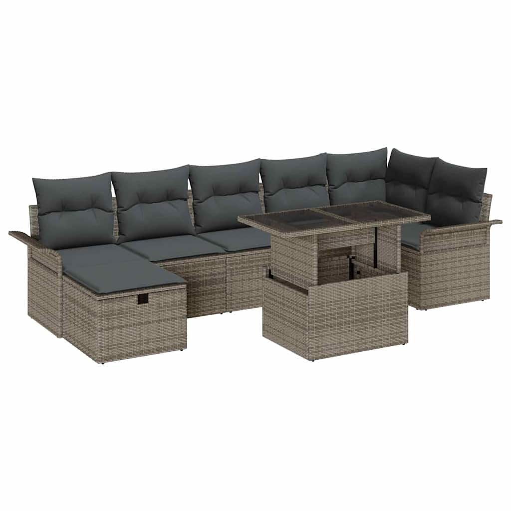Ensemble de canapé de jardin avec coussin 8 pcs Gris Poly rotin - XIOS