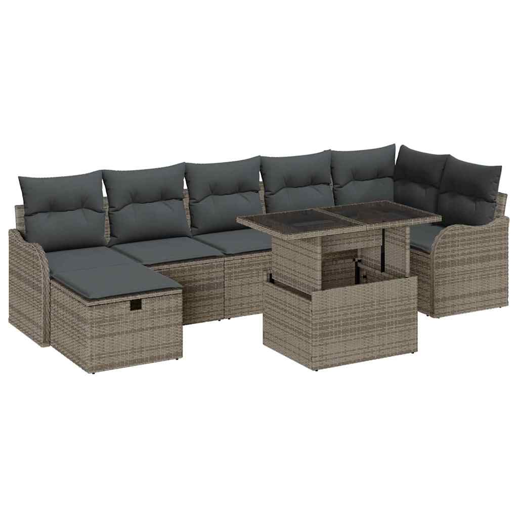 Ensemble de canapé de jardin avec coussin 8 pcs Gris Poly rotin - XIOS
