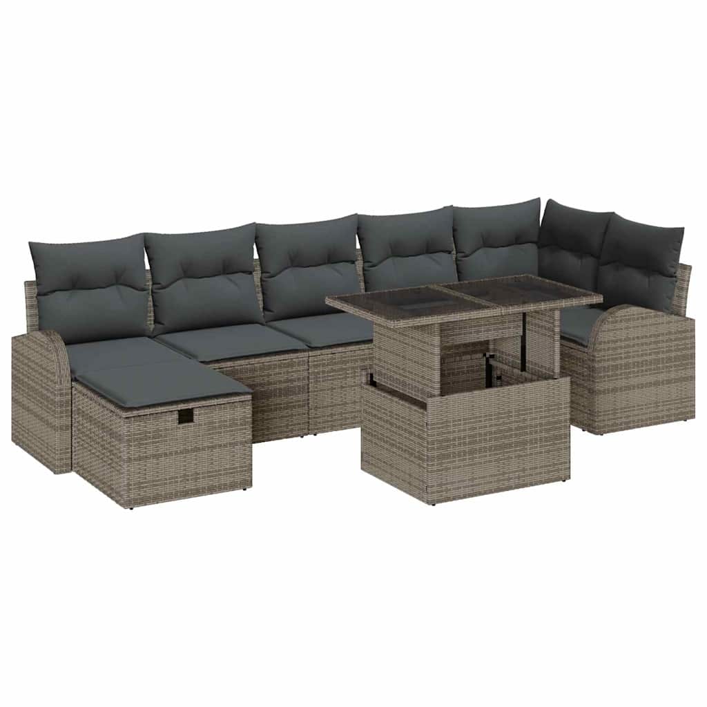 Ensemble de canapé de jardin avec coussin 8 pcs Gris Poly rotin - XIOS
