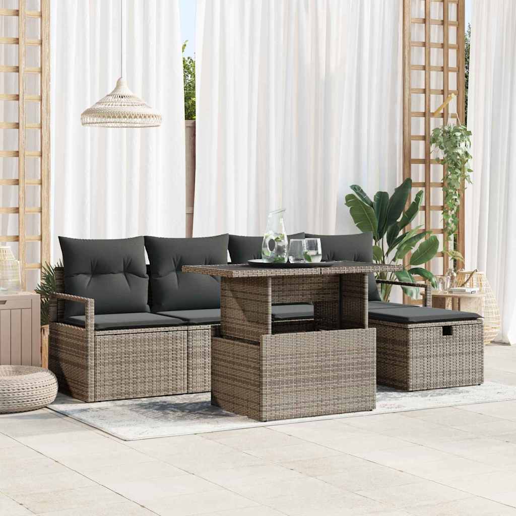 Ensemble de canapé de jardin avec coussin 6 pcs Gris Poly rotin - XIOS