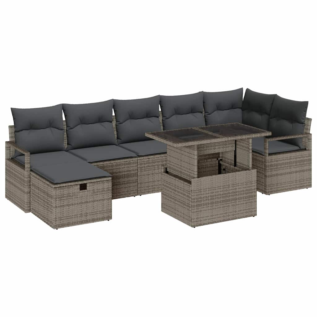Ensemble de canapé de jardin avec coussin 8 pcs Gris Poly rotin - XIOS