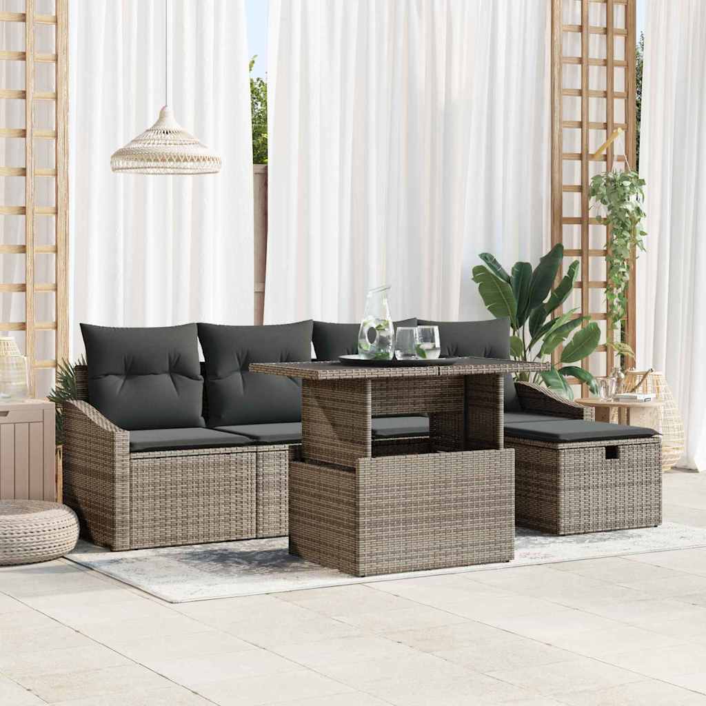 Ensemble de canapé de jardin 6 pcs Gris polyrotin - XIOS