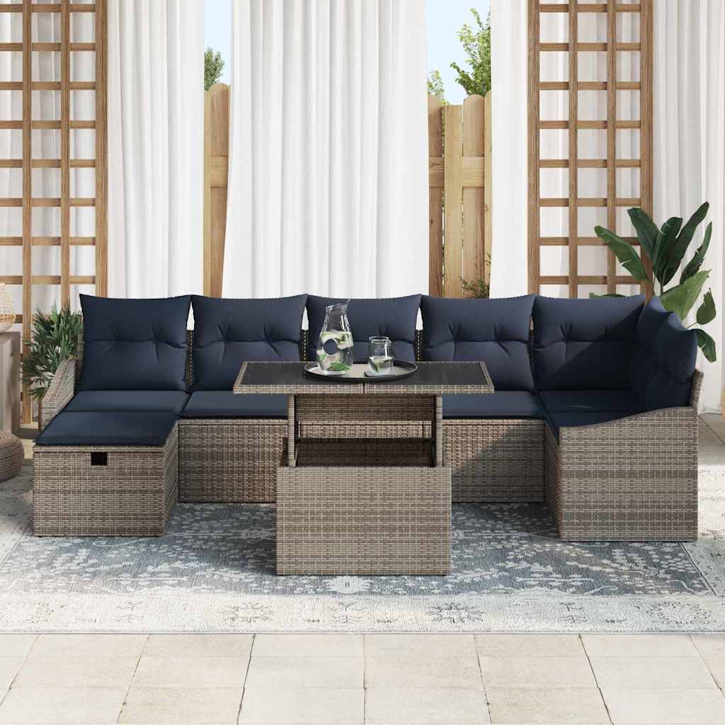 Ensemble de canapé de jardin avec coussin 8 pcs Gris polyrotin - XIOS