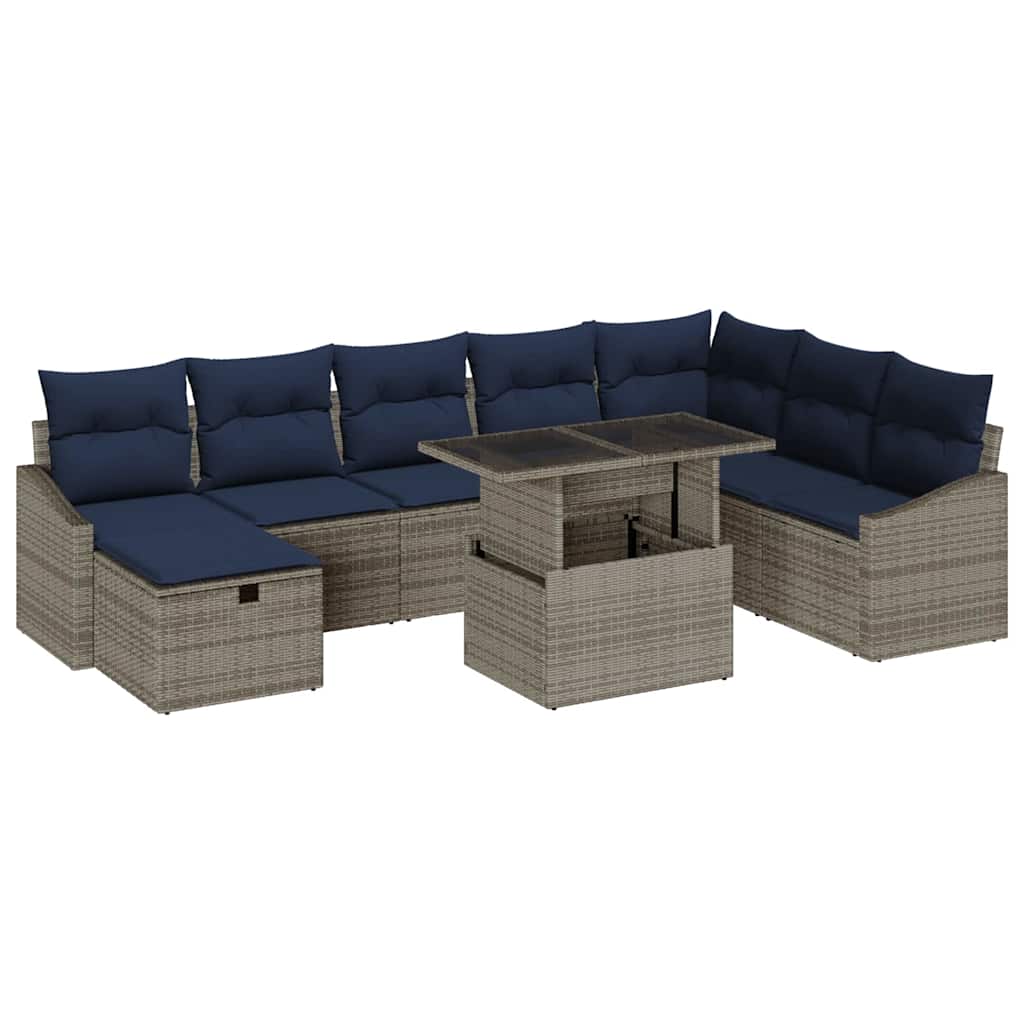 Ensemble de canapé de jardin avec coussin 9 pcs Gris polyrotin - XIOS