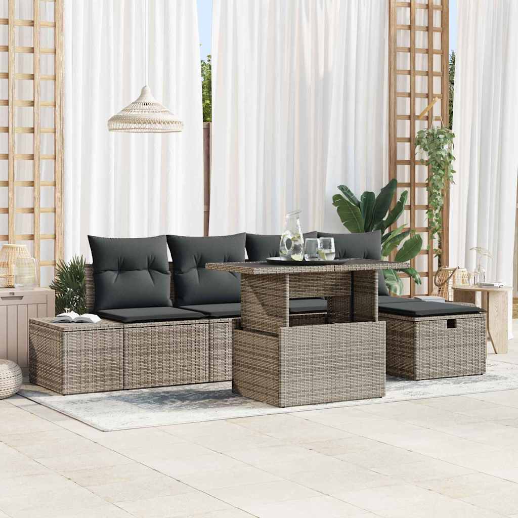 Ensemble de canapé de jardin 6 pcs Gris polyrotin - XIOS