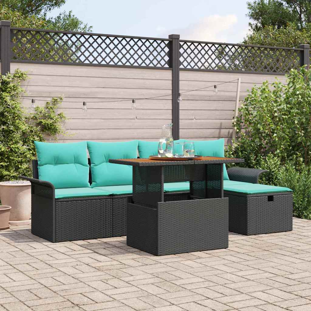 Ensemble de canapé de jardin 6 pcs Noir polyrotin - XIOS