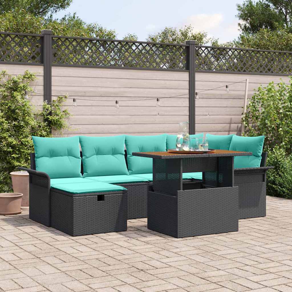 Ensemble de canapé de jardin 7 pcs Noir polyrotin - XIOS