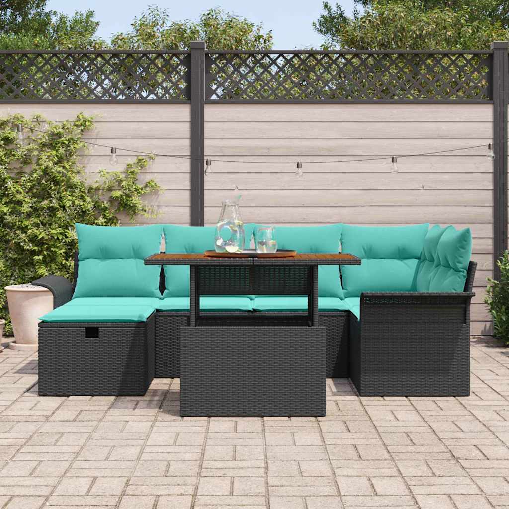 Ensemble de canapé de jardin 7 pcs Noir polyrotin - XIOS