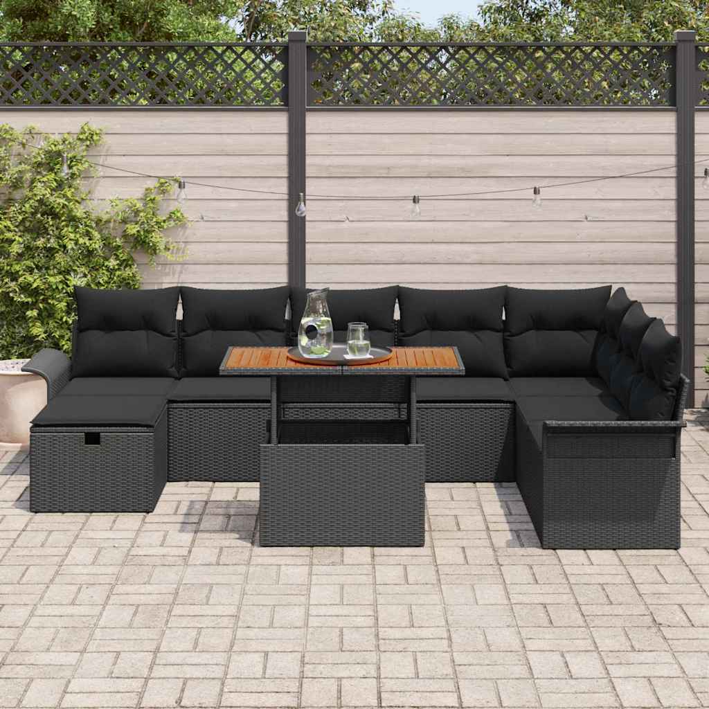 Ensemble de canapé de jardin 9 pcs Noir polyrotin