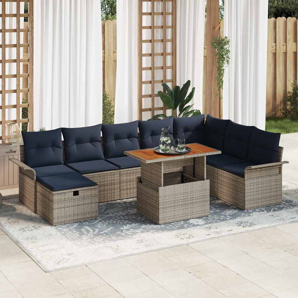 Ensemble de canapé de jardin 9 pcs Gris polyrotin - XIOS