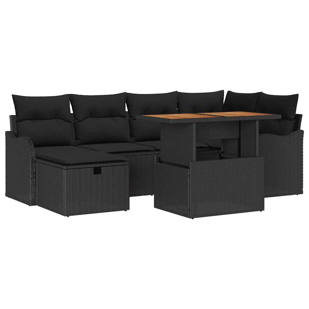 Ensemble de canapé de jardin 7 pcs Noir polyrotin - XIOS