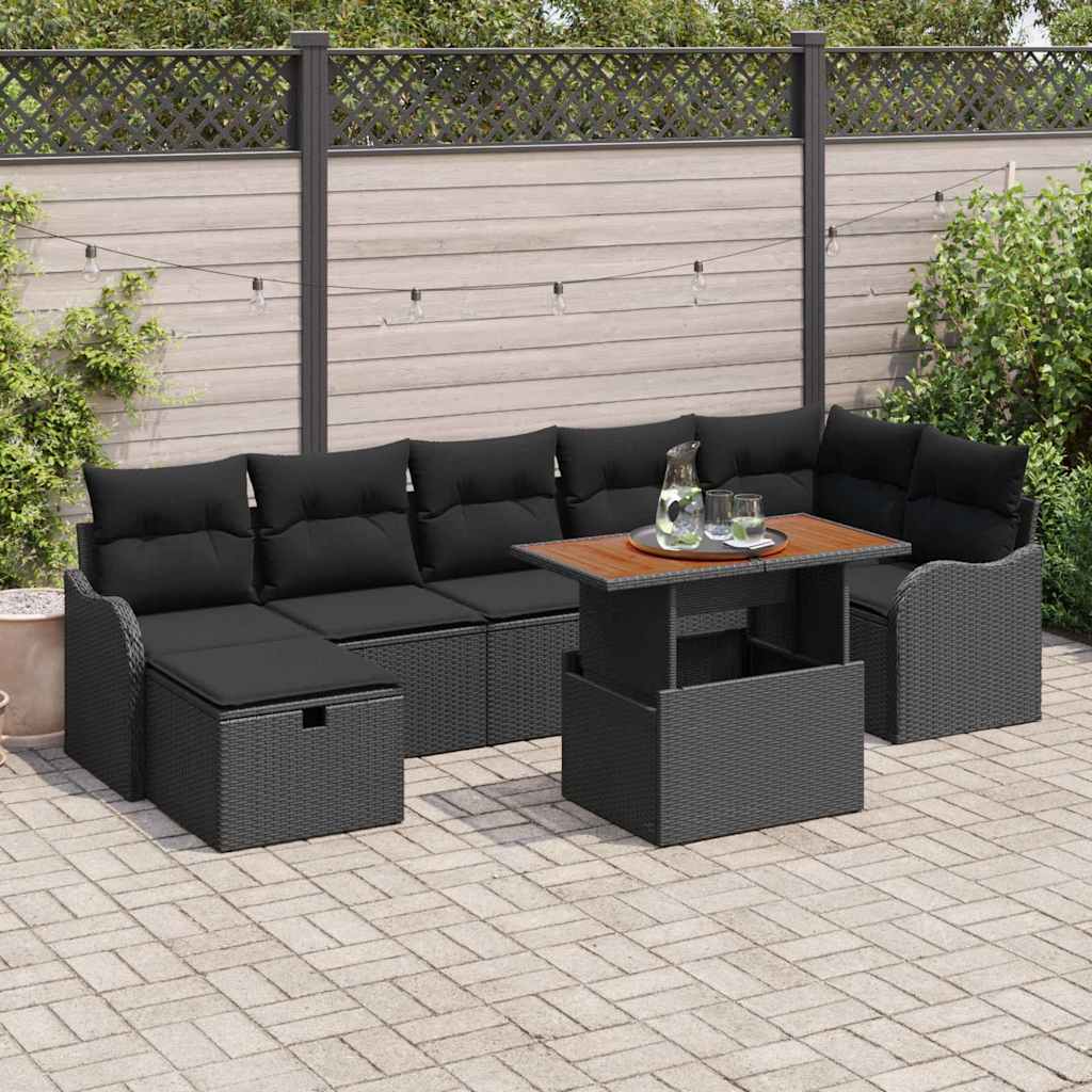 Ensemble de canapé de jardin 8 pcs Noir Poly rotin - XIOS