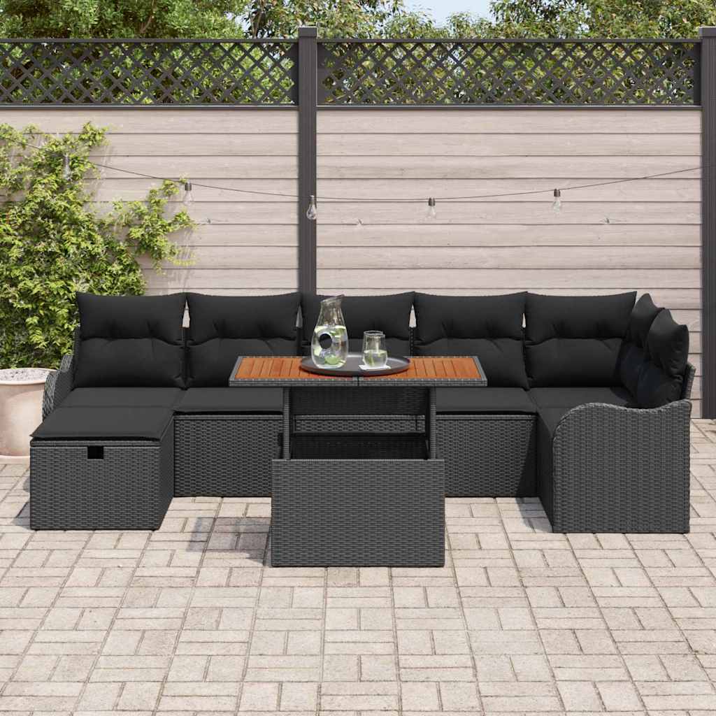 Ensemble de canapé de jardin 8 pcs Noir Poly rotin - XIOS