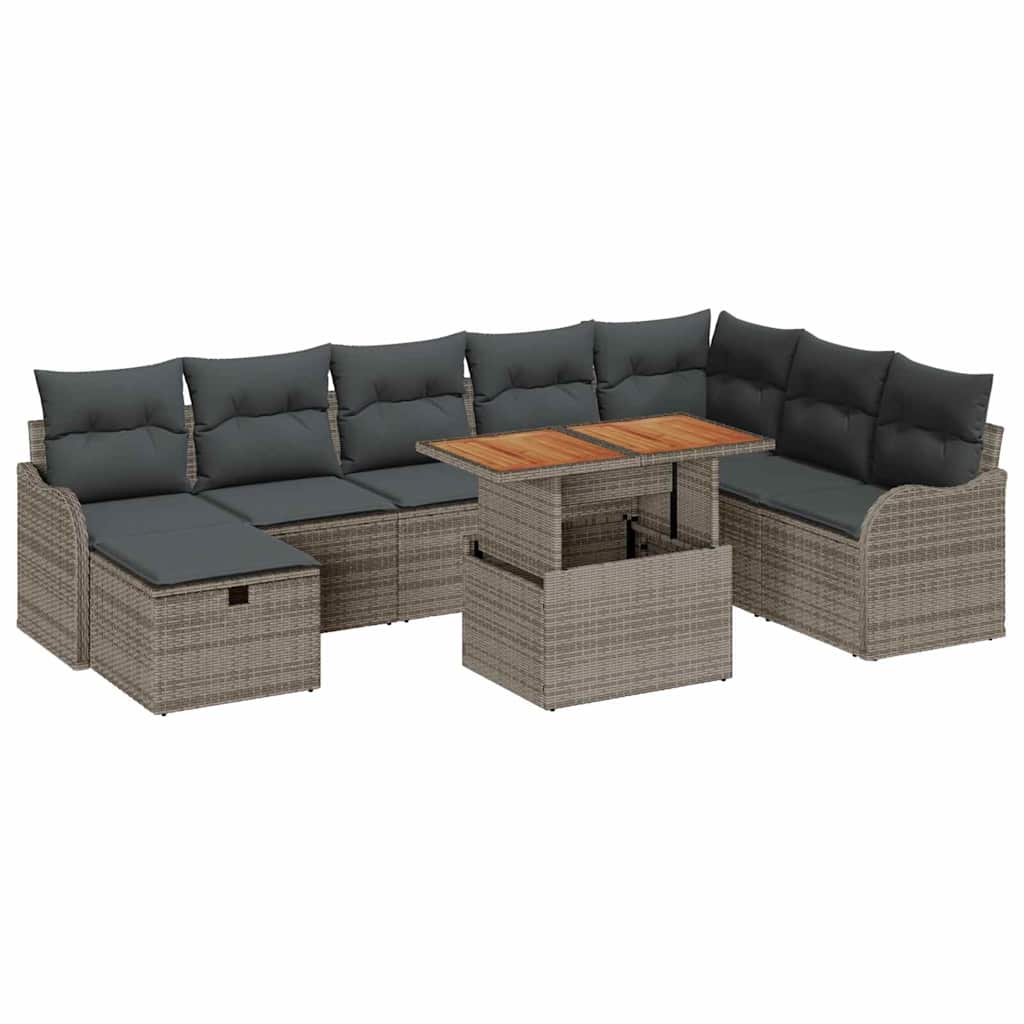 Ensemble de canapé de jardin avec coussin 9 pcs Gris polyrotin - XIOS