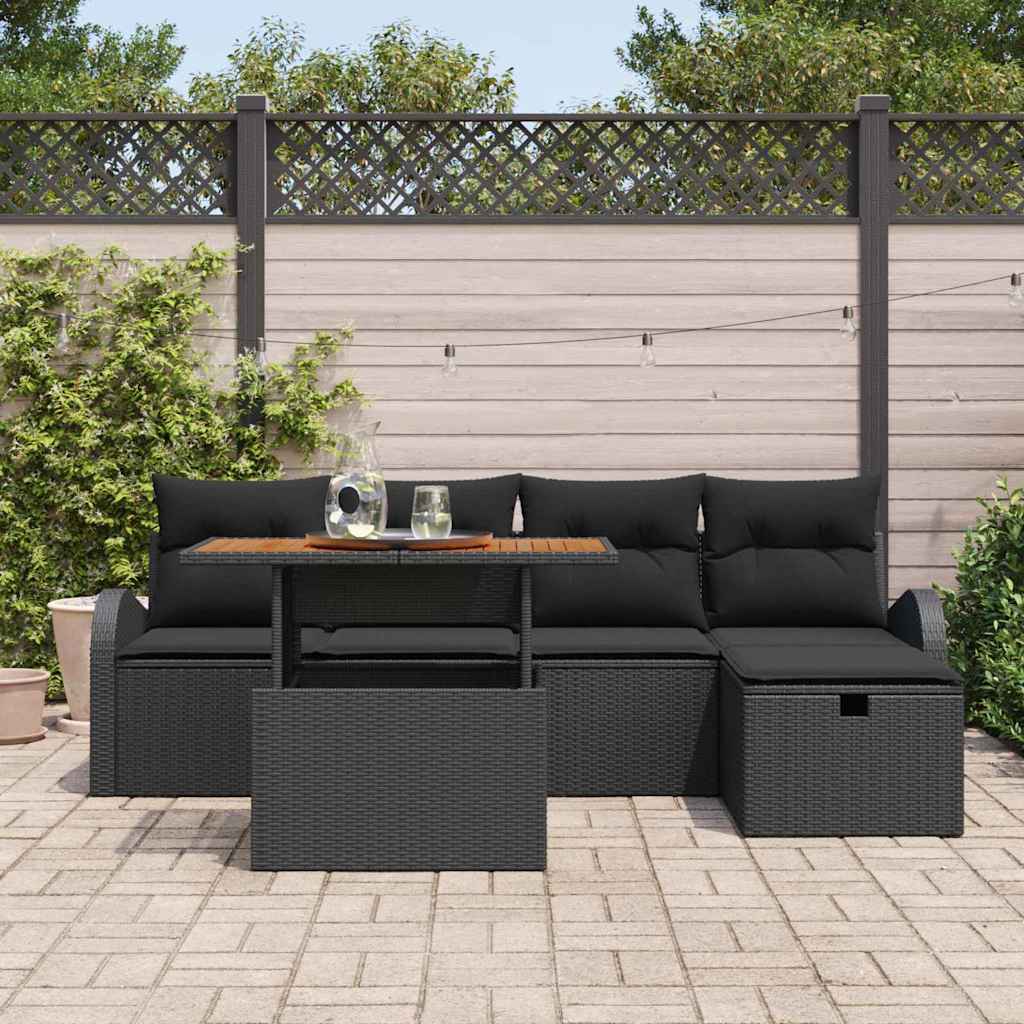 Ensemble de canapé de jardin 6 pcs Noir polyrotin - XIOS