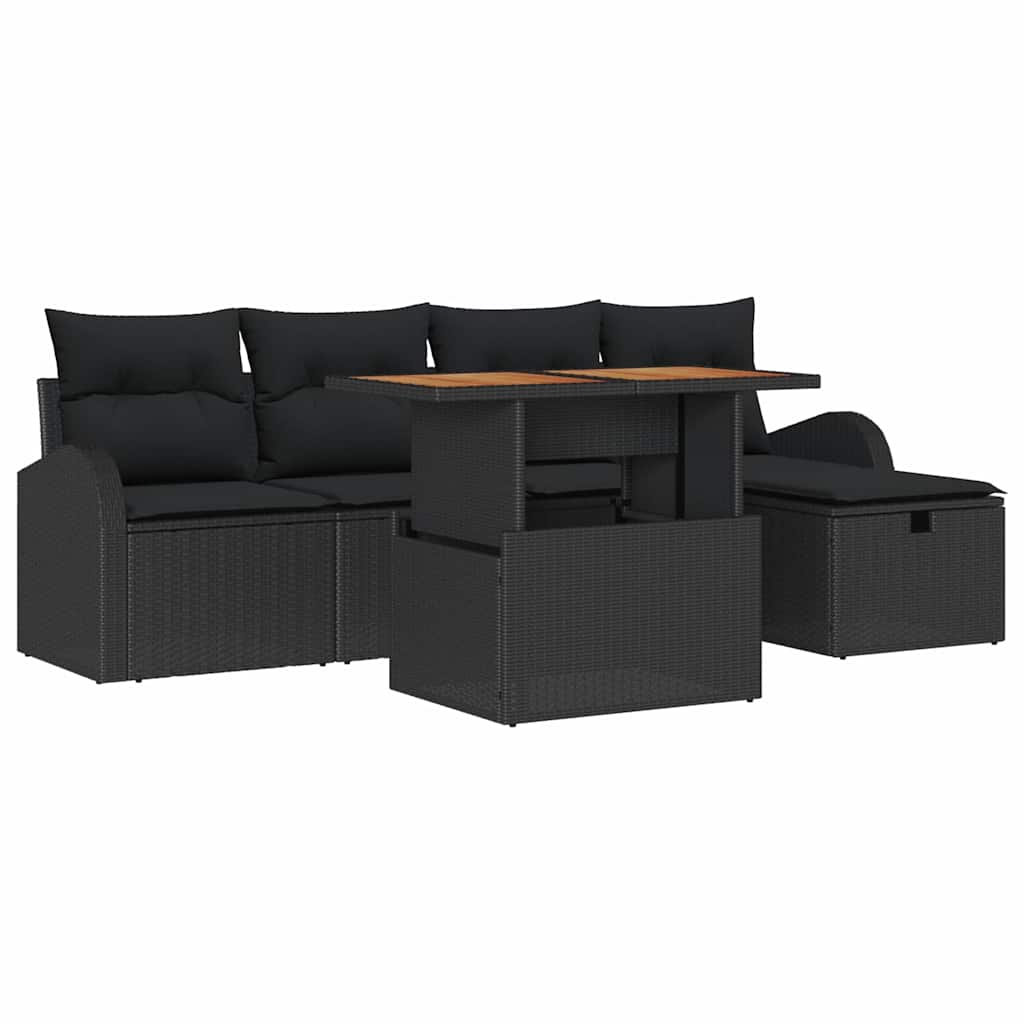 Ensemble de canapé de jardin 6 pcs Noir polyrotin - XIOS