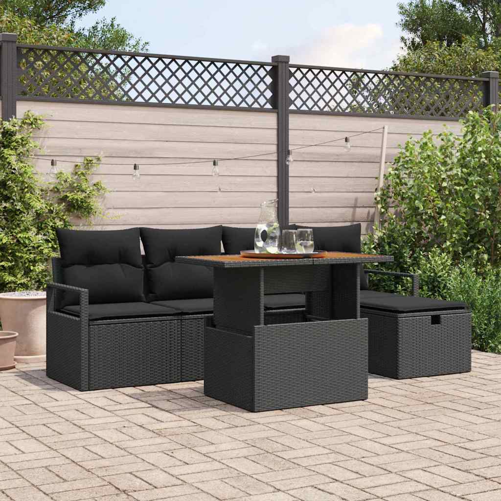 Ensemble de canapé de jardin 6 pcs Noir polyrotin - XIOS