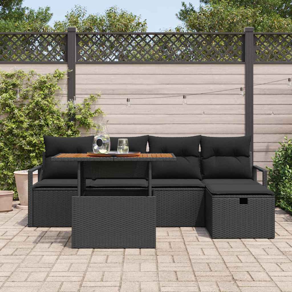 Ensemble de canapé de jardin 6 pcs Noir polyrotin - XIOS