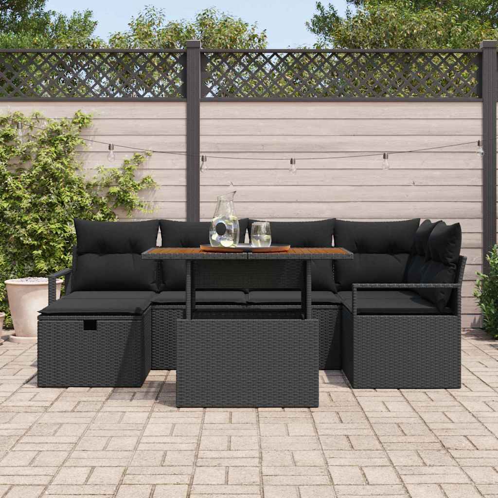 Ensemble de canapé de jardin 7 pcs Noir polyrotin - XIOS