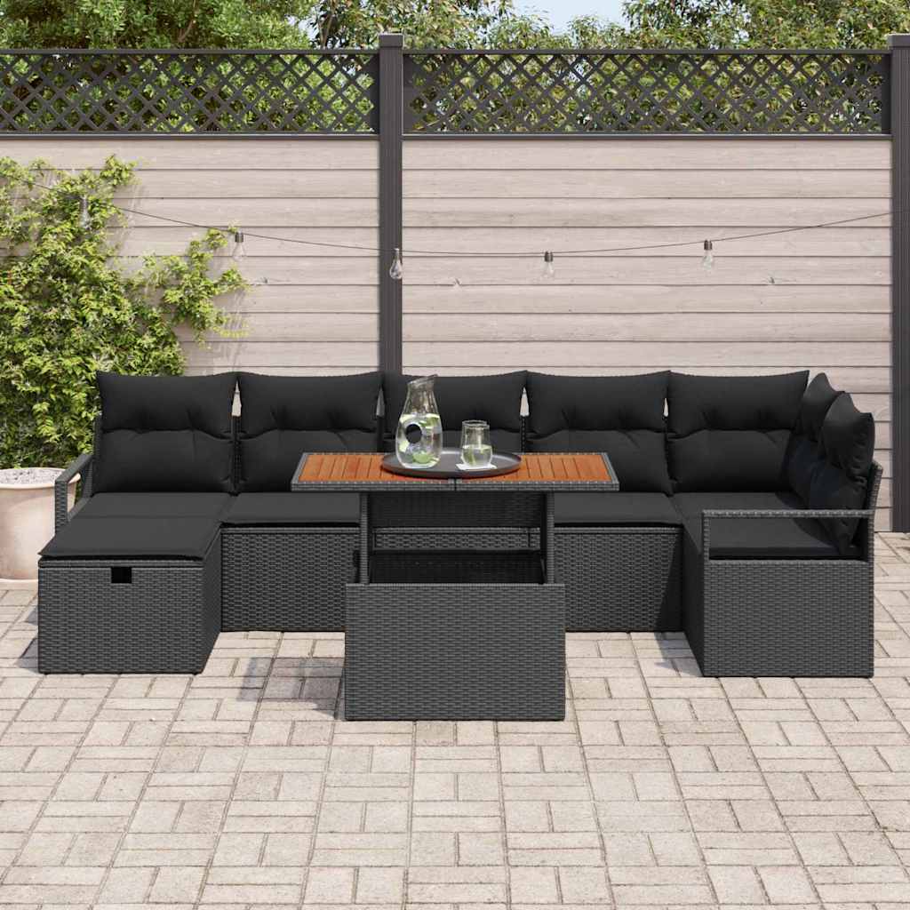 Ensemble de canapé de jardin 8 pcs Noir polyrotin - XIOS