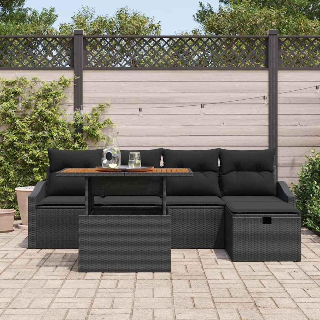 Ensemble de canapé de jardin 6 pcs Noir polyrotin - XIOS