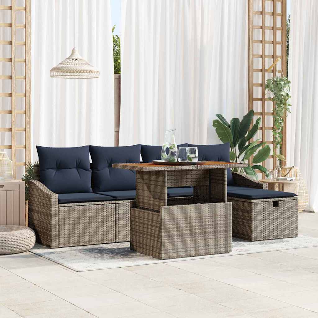 Ensemble de canapé de jardin 6 pcs Gris polyrotin - XIOS