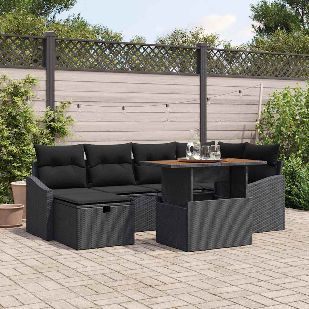Ensemble de canapé de jardin 7 pcs Noir polyrotin - XIOS