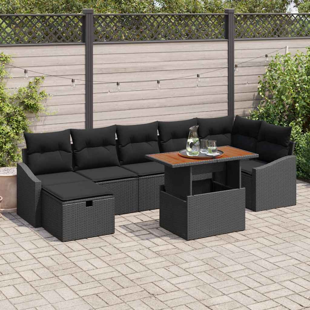 Ensemble de canapé de jardin 8 pcs Noir polyrotin - XIOS