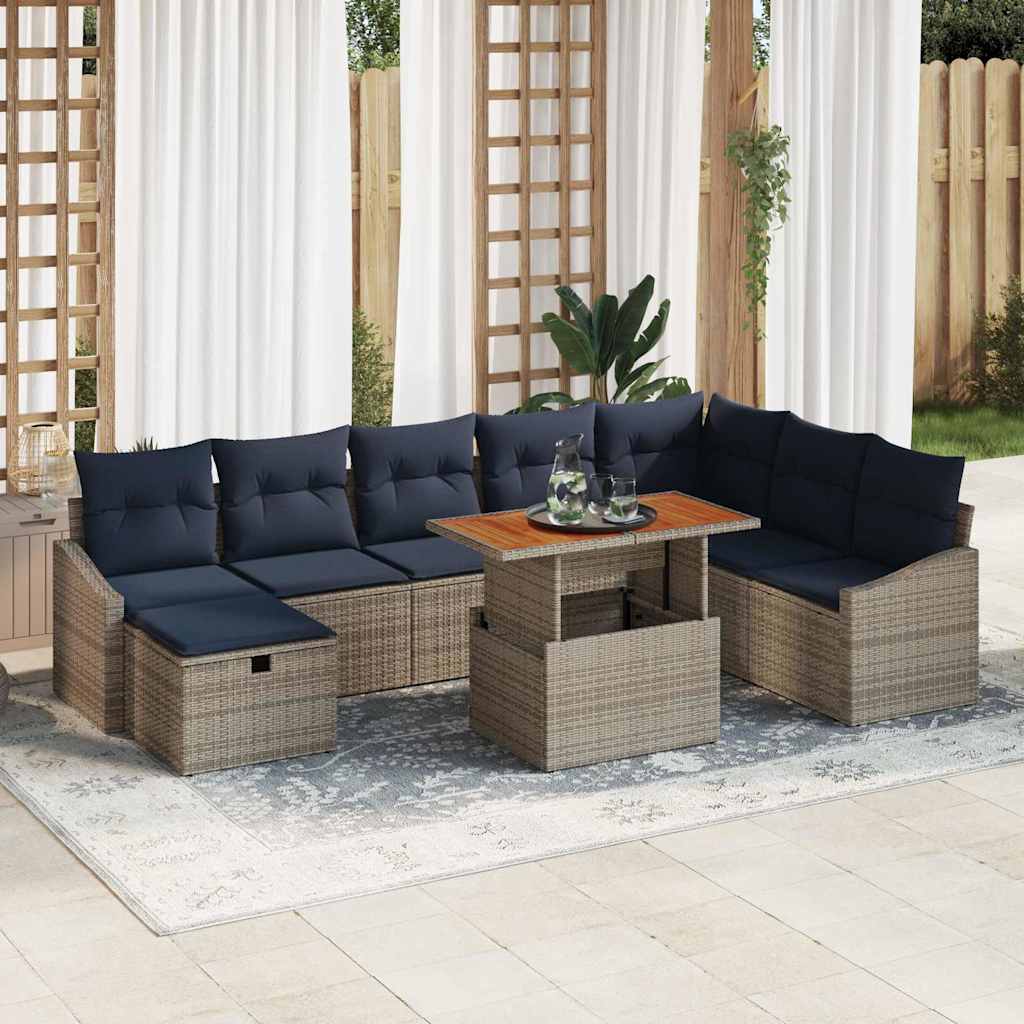 Ensemble de canapé de jardin 9 pcs Gris polyrotin - XIOS