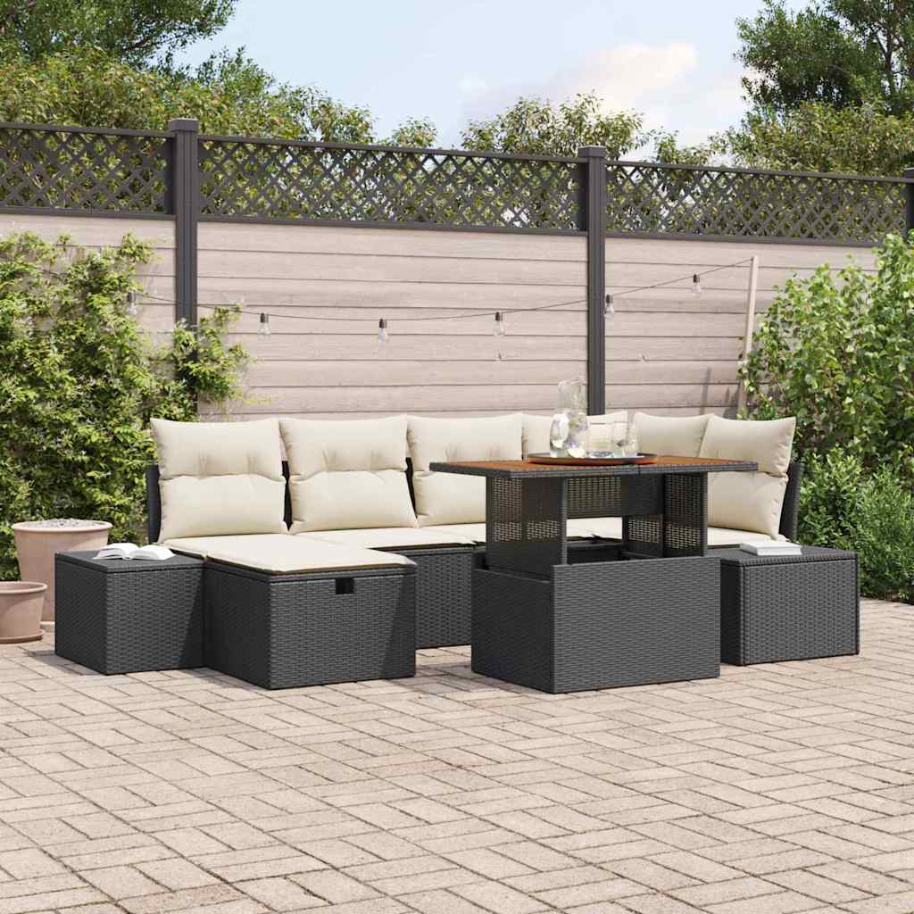 Ensemble de canapé de jardin 7 pcs Noir polyrotin - XIOS
