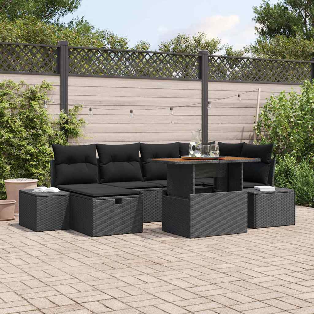 Ensemble de canapé de jardin 7 pcs Noir polyrotin - XIOS