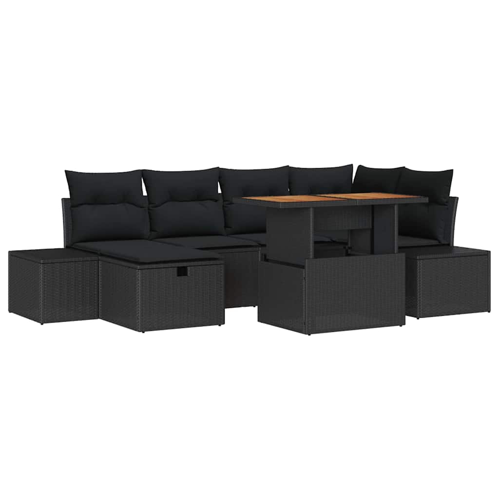 Ensemble de canapé de jardin 7 pcs Noir polyrotin - XIOS