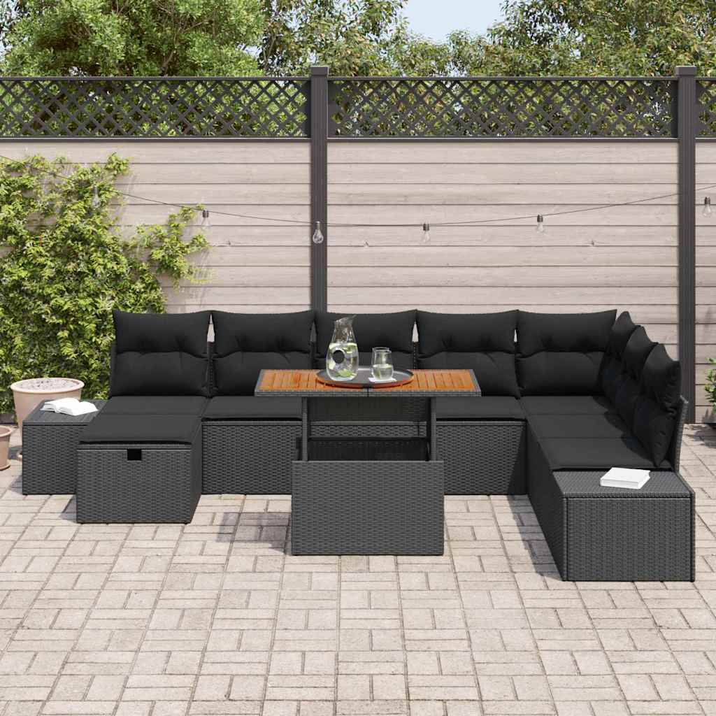 Ensemble de canapé de jardin 9 pcs Noir Poly rotin